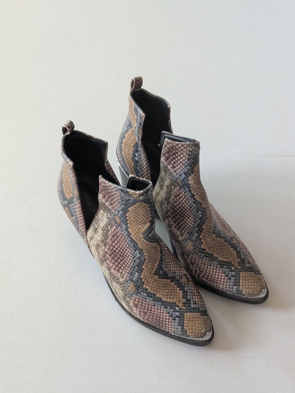 Jeffrey Campbell Snake-Print Ankle Boots in Brown and Pink-Tan